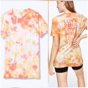 VS PINK "LOVE PINK" TIE DYE CAMPUS TEE
